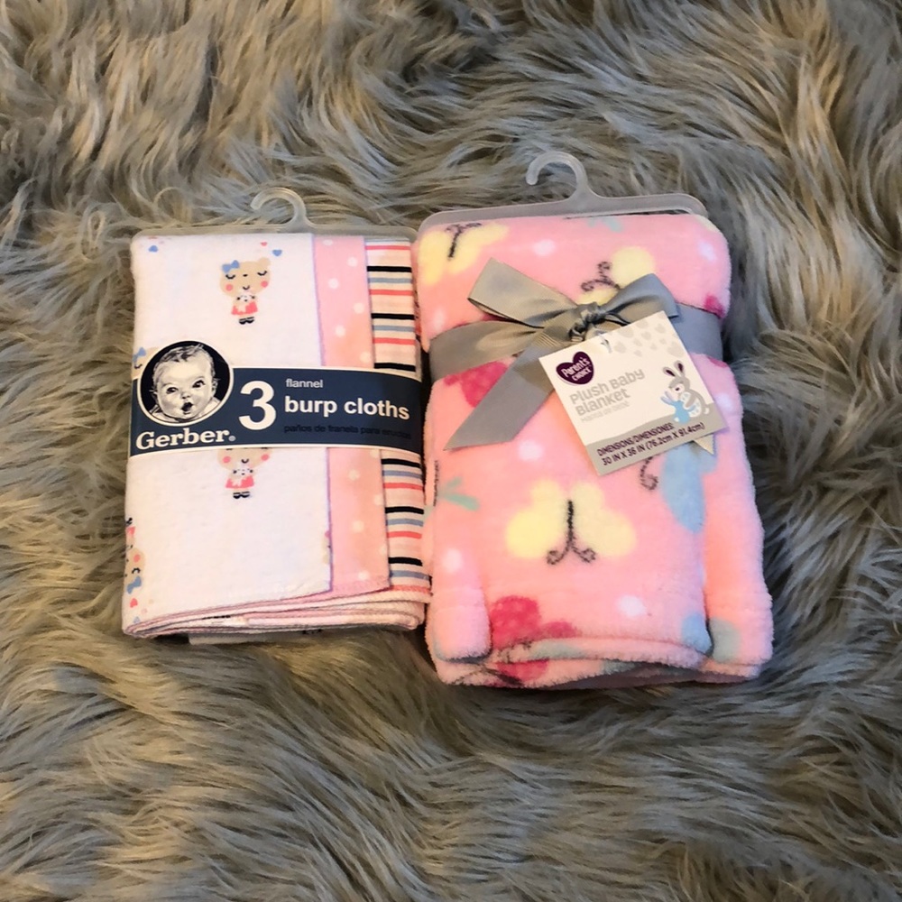 Burp Cloths and Plush Blanket Bundle